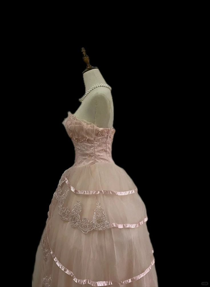 Pink Tulle With Lace Princess Party Dress, Cute Strapless Birthday Evening Dress Y8750