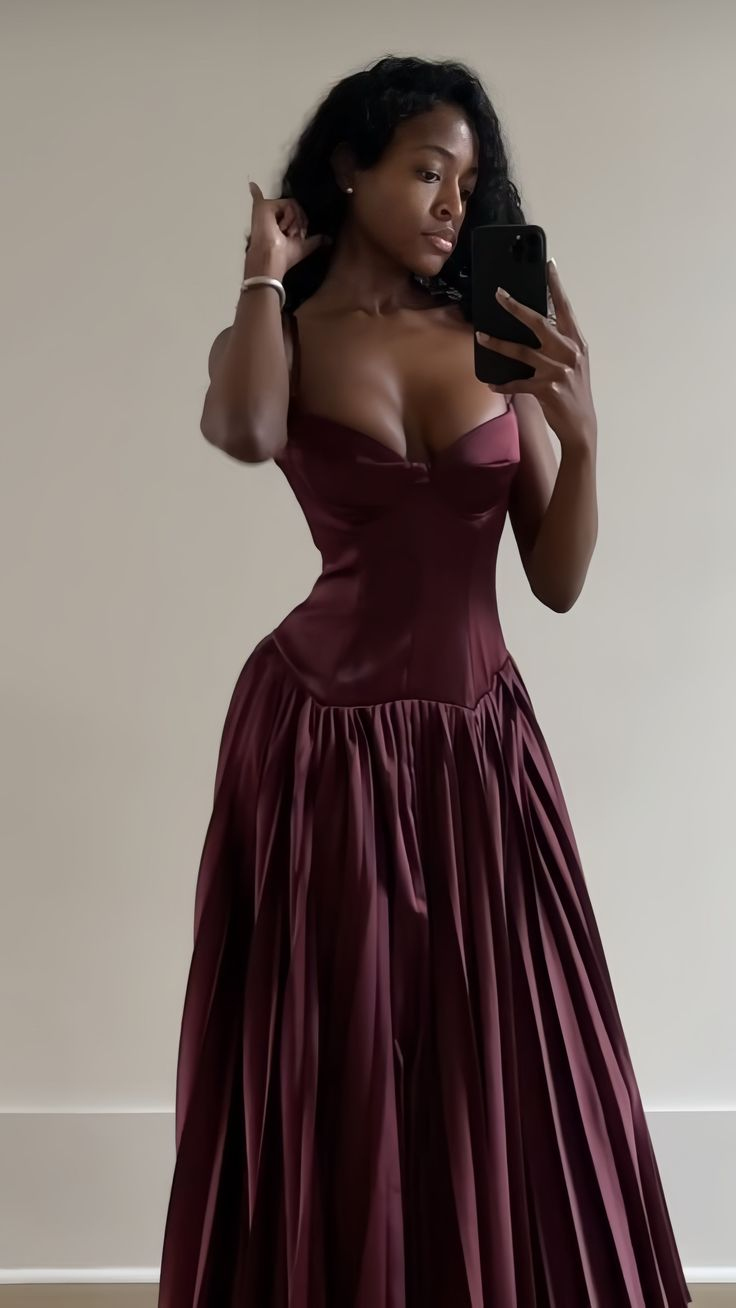 Elegant Spaghetti Straps Satin Pleated Burgundy A Line Bridesmaid Dress Prom Dress SP246