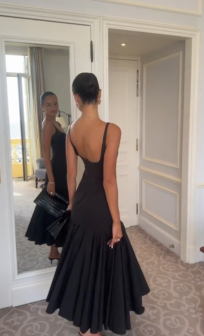 Elegant Black Satin Mermaid Evening Dress Long Prom Gown SP229