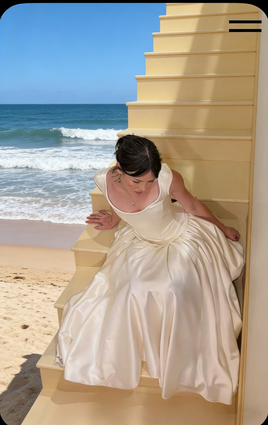 Elegant Sleeveless Ivory Satin A Line Long Wedding Dress Bridal Gowns SP2079