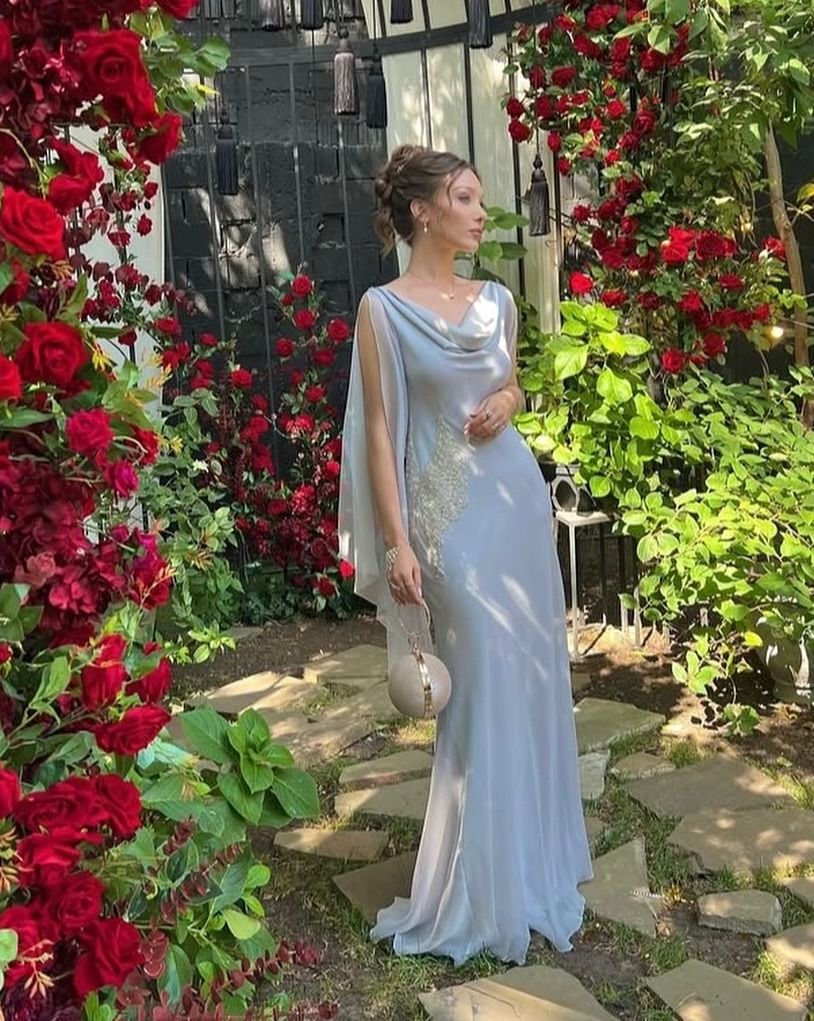 Classy Blue Chiffon Mermaid Long Wedding Guest Dress Formal Party Dress SP1034