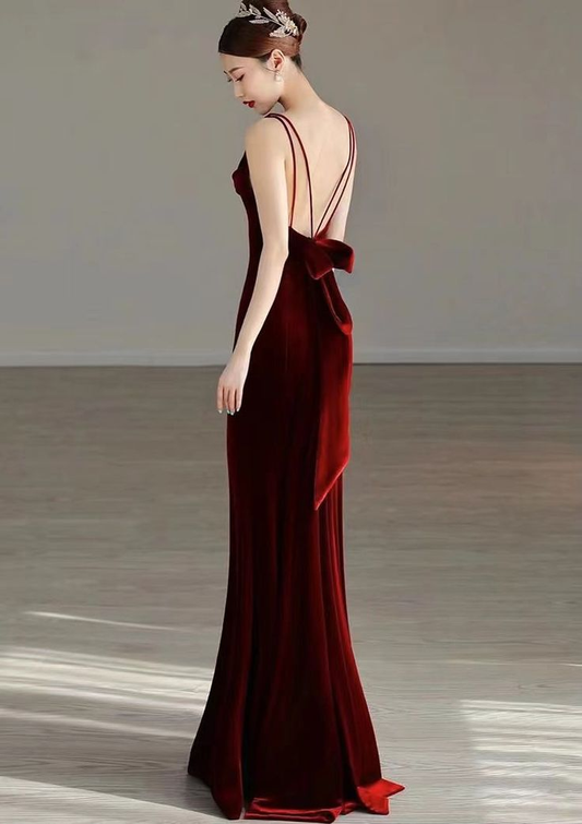 Elegant Red Velvet mermaid Evening Dress Long Prom Dress Y7824