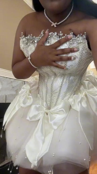 Classy Strapless White Tulle Beaded A Line Graduation Homecoming Dress 18th Birthday Outfits With Bow Y9788