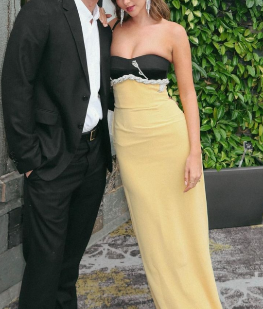 Classy Strapless Yellow Sheath Long Wedding Guest Dress Party Dress SP1220