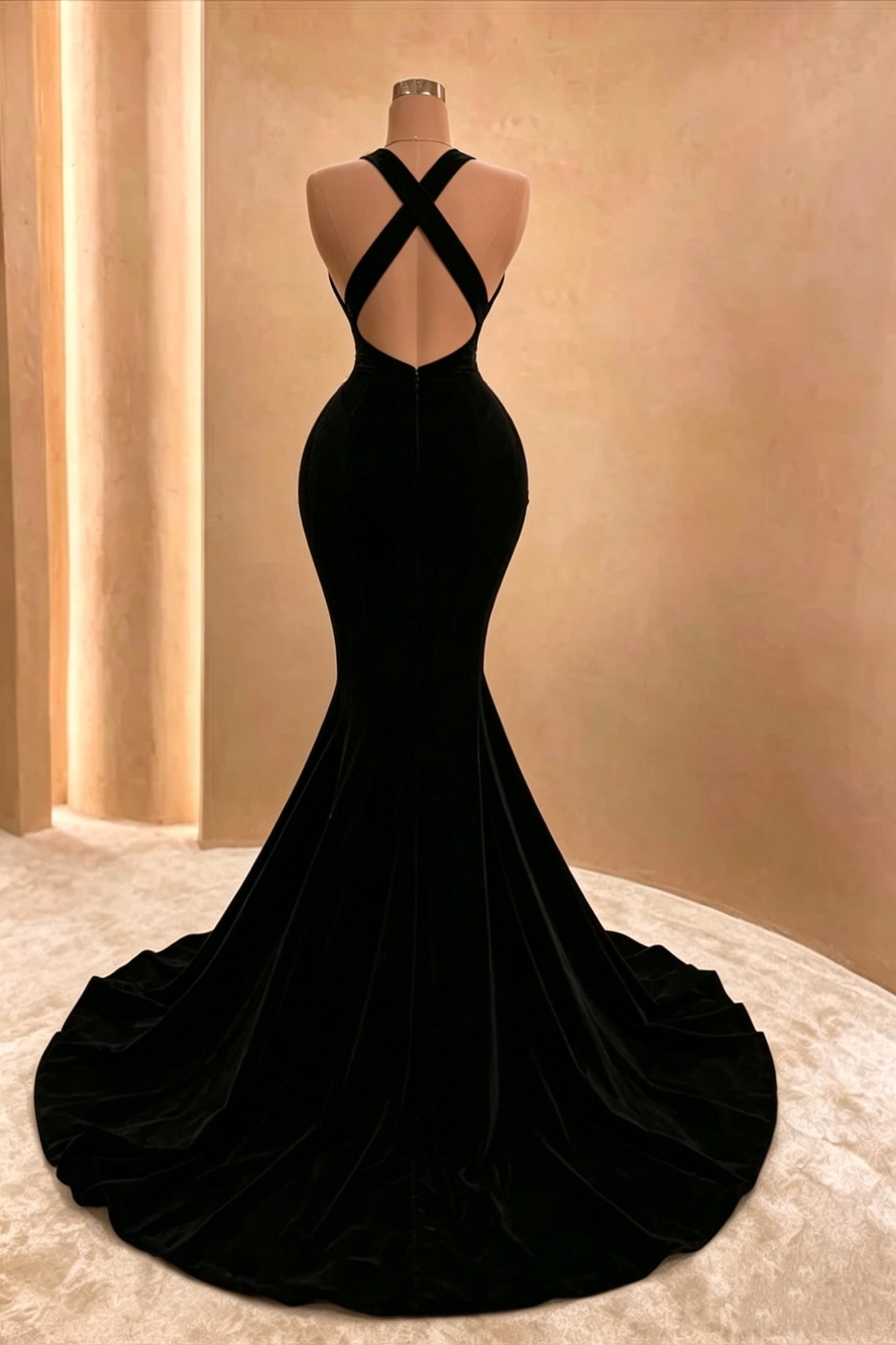 Sexy Black Mermaid Long Prom Dress with Train,Chic Black Evening Gown Y4178