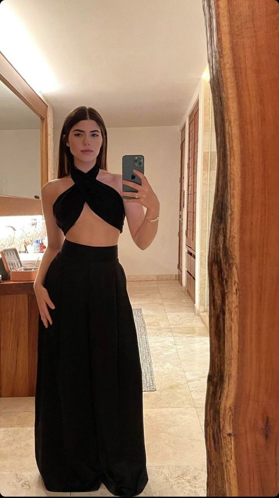Sexy Black Two Piece Evening Dress,Black Outfit Dress Y5169