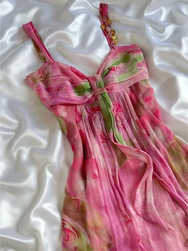Pretty Pink Chiffon Printed Floral Short Graduation Homecoming Dress 21st Birthday Outfits Y9935