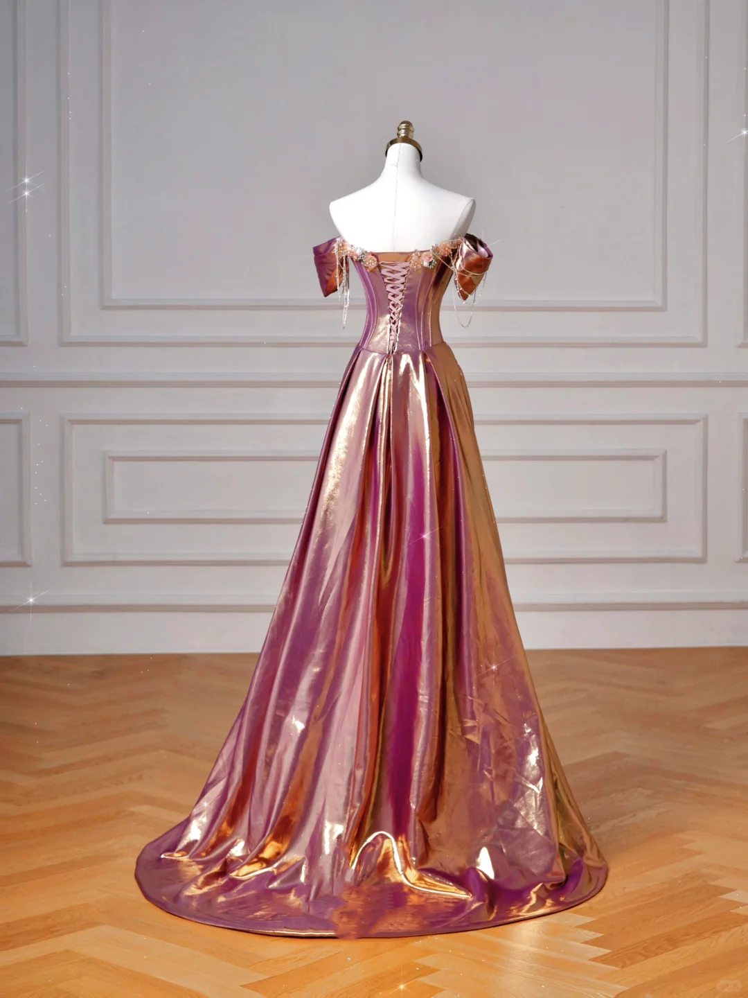 Classy Purple Satin Beaded Mermaid Prom Dress,Off The Shoulder Long Evening Dress Y8605