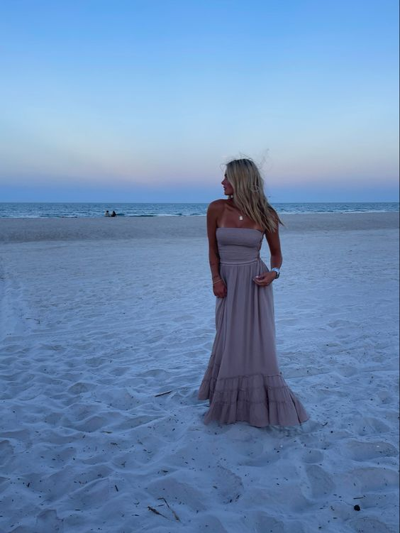 Charming Strapless A-line Beach Dress,Long Evening Dress Y6928