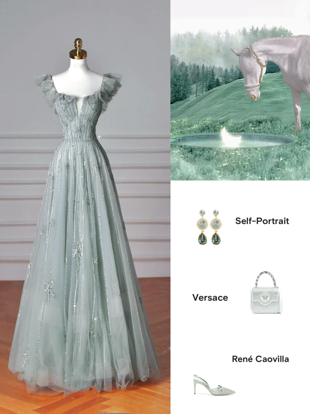 Pretty Light Green Square Neck Tulle Beaded Prom Dress,A Line Evening Dress Y8612