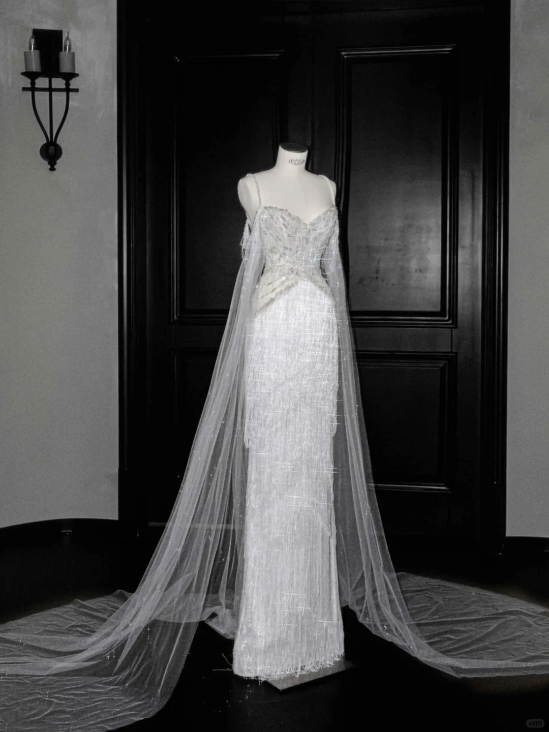 Luxury White Tulle Pearl Bead Chain Beaded Tassel Prom Dress Evening Dress,Off Shoulder Wedding Dress Y8662