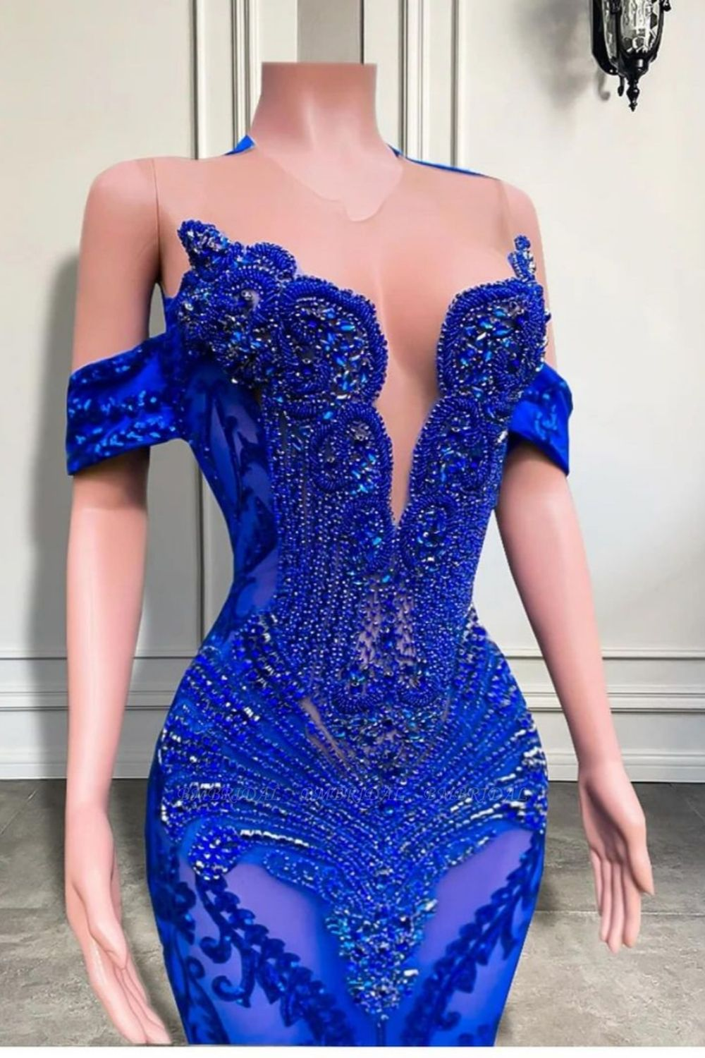 Luxury Royal Blue Ruched Flowers Prom Dresses For Black Girls Off The Shoulder Mermaid Evening Gowns Ruched Flowers Y6642