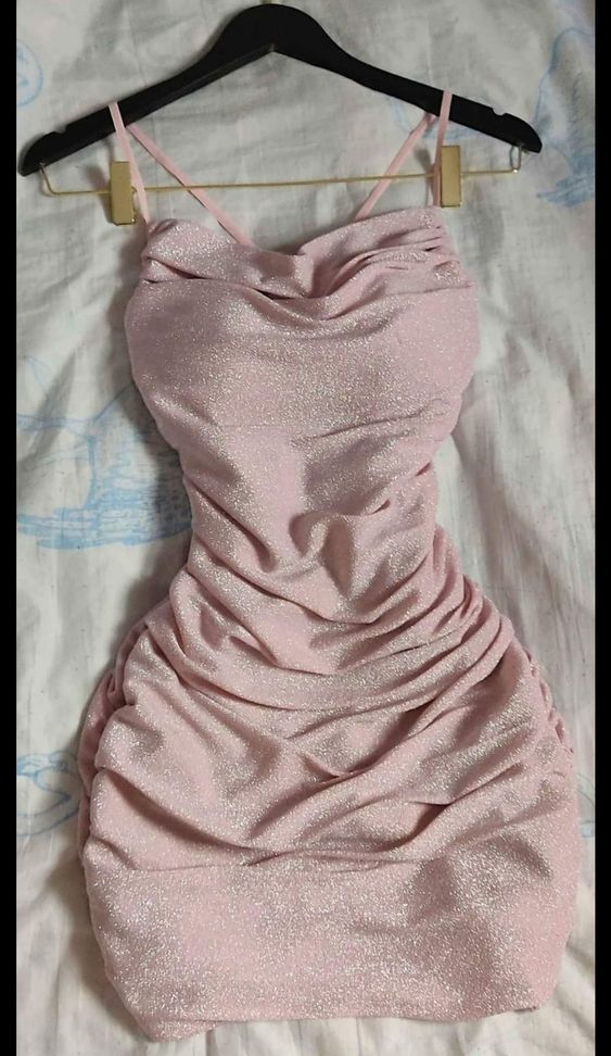 Pink Spaghetti Straps Bodycon Dress,Sexy Pink Homecoming Dress Y2036