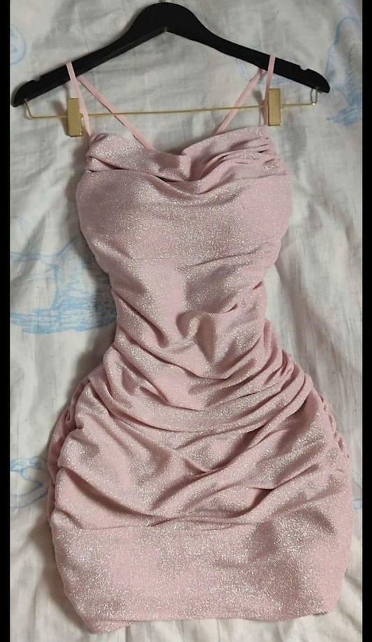 Pink Spaghetti Straps Bodycon Dress,Sexy Pink Homecoming Dress Y2036