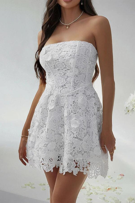 Romantic Strapless Lace A Line Short Graduation Homecoming Dress Mini 16th Birthday Outfits SP2753