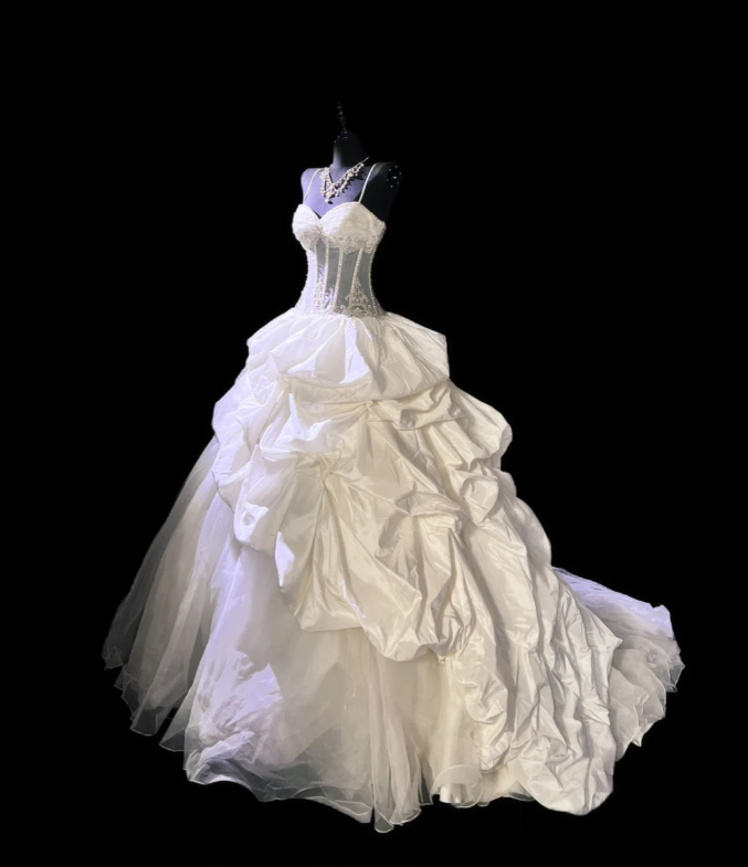 Classy Spaghetti Straps White Tulle Appliques Satin Pleated Formal Wedding Dress Long Bridal Dress Y9853