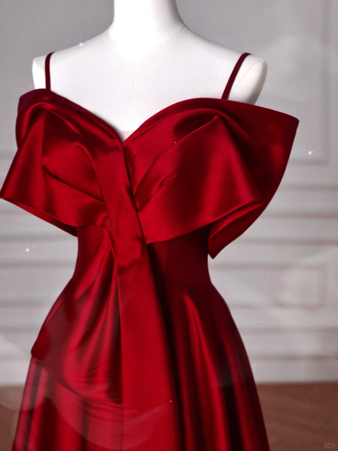 Red Satin Off The Shoulder Prom Dress,Bow A Line Evening Dress Y8626