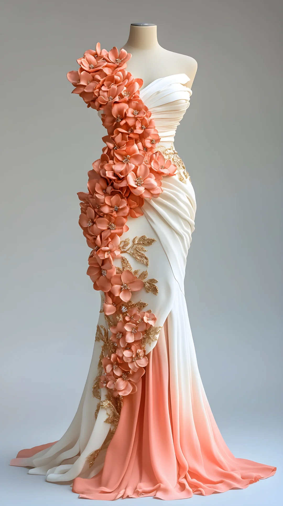 Pretty Peony Flower Appliques Chiffon Prom Dress,Mermaid Long Evening Dress Y8565