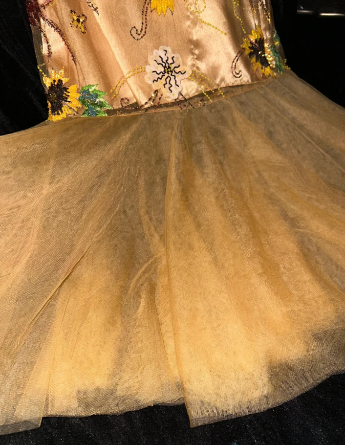 Gorgeous Sleeveless Gold Beaded Sequin Mermaid Evening Dress Long Prom Dress SP1064