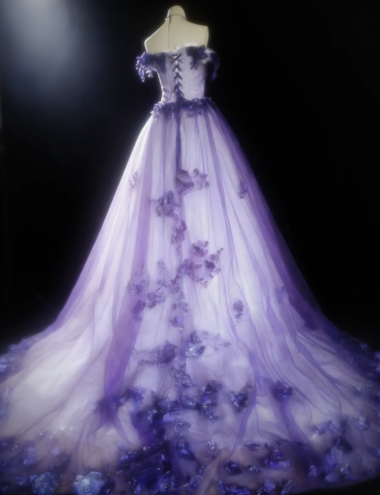 Princess Off The Shoulder Tulle Appliques Long Birthday Party Dress Prom Gown SP1622