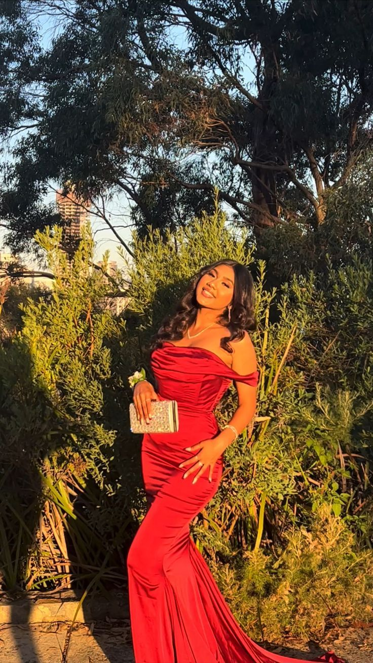 Elegant Off The Shoulder Mermaid Evening Dress,Red Satin Prom Dress Y8221