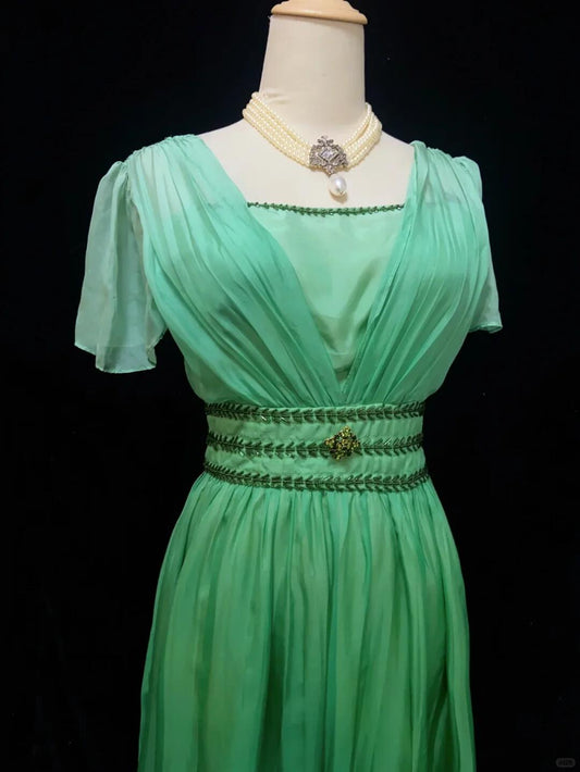 Vintage Green Chiffon Beaded A Line Short 7th Grade Homecoming Dress,Mini Birthday Dress SP2914