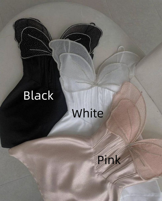 Cute Butterfly Strapless Satin Short Homecoming Dress Mini Birthday Outfits SP65