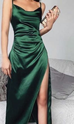 Simple Green Straps Prom Dress With Split Y6814