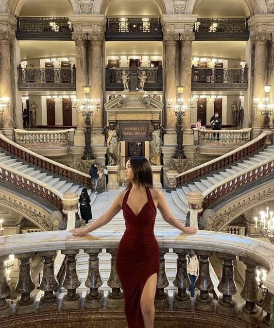 Sexy V Neck Burgundy Prom Dress With Split,Sexy Evening Gown Y6361