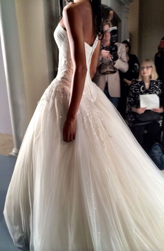 Pretty Strapless White Tulle Sequin Beaded Long Wedding Dress SP4187