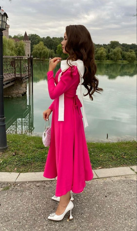 Hot Pink a line Party Prom Dresses with Bowknot Y4851