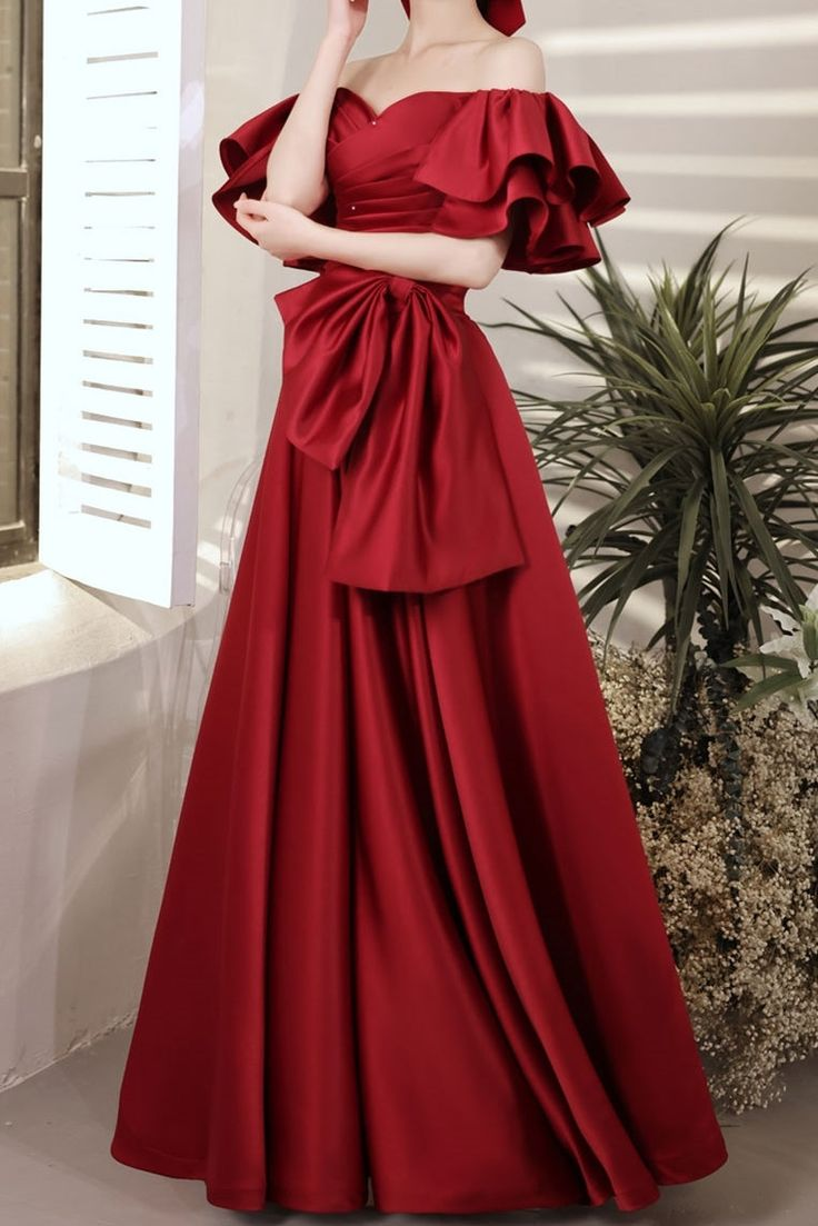 Red Ball Gown with Bell Sleeves and Lace UP Back Y6067