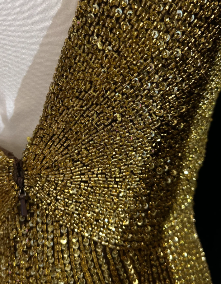 Gorgeous One Shoulder Gold Sequin Beaded Mermaid Long Prom Dress Party Gown SP1857