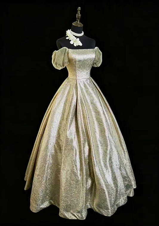Gorgeous Gold Ball Gown Satin Sequin Long Party Dress Prom Dress SP2763