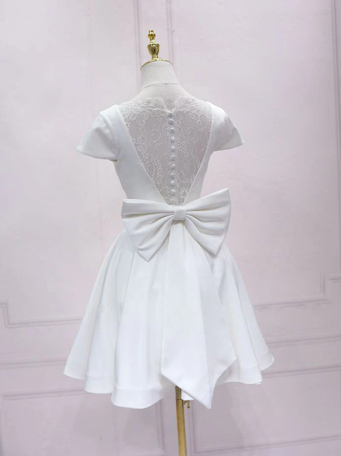 White Satin Short Homecoming Dress Lace Back s45