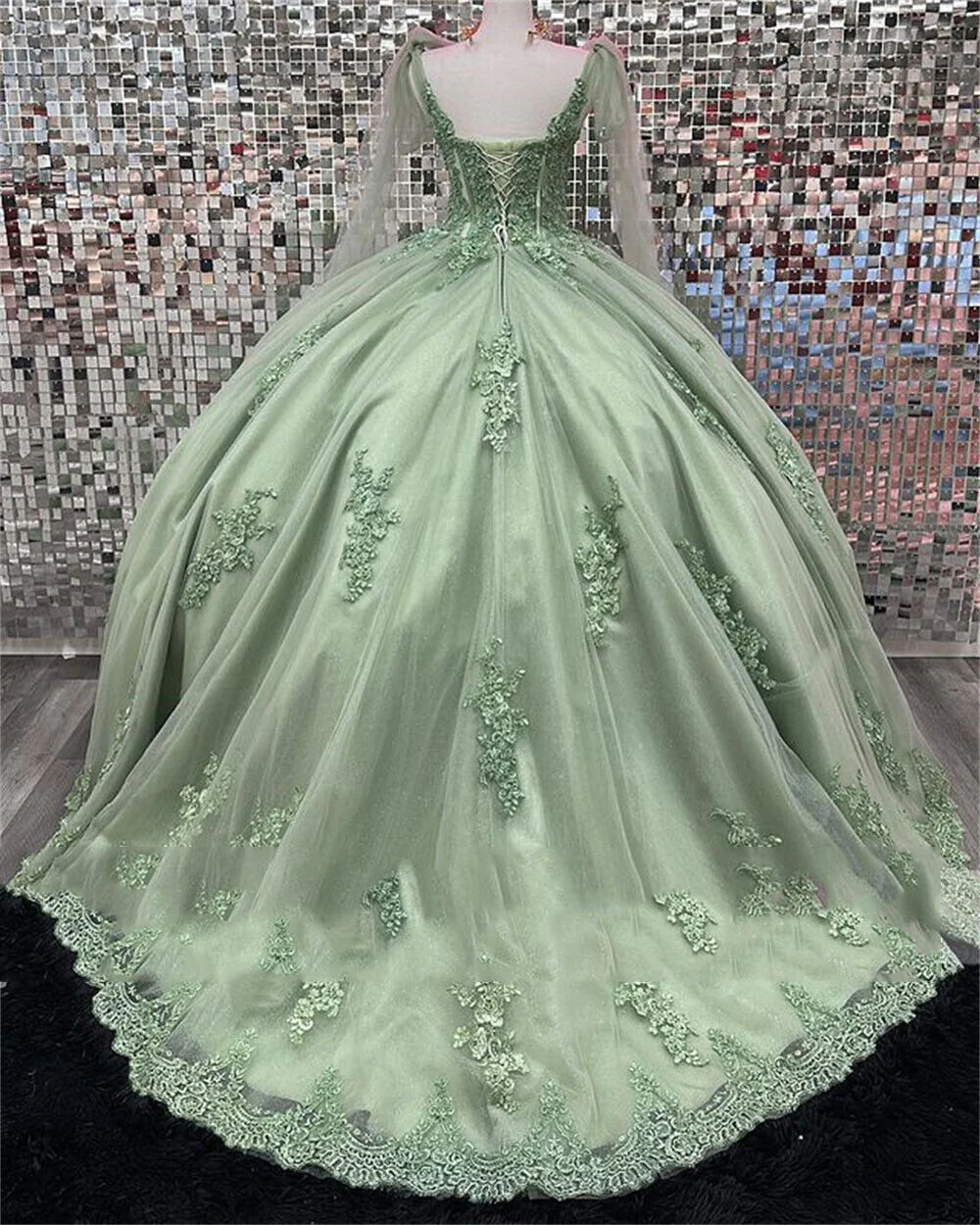 Sage Green Quinceanera Dresses,Lace Sweet 16 Dresses Appliques,Sage Green Ball Gown Y2263