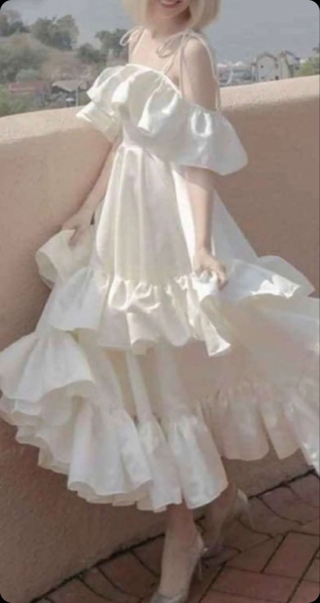 White Prom Dress With Ruffles,White Beach Dress Y1969