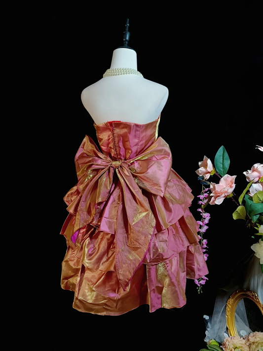 Pretty Strapless Satin Layered A Line Short Homecoming Dress,Formal 16th Birthday Dress With Bow SP2712