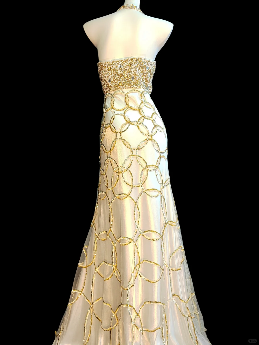 Gorgeous Gold Halter Tulle Sequin Beaded Mermaid Long Party Gown Prom Dress SP353