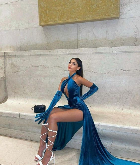 Sexy Velvet Long Prom Dress Winter Prom Gown Y4152