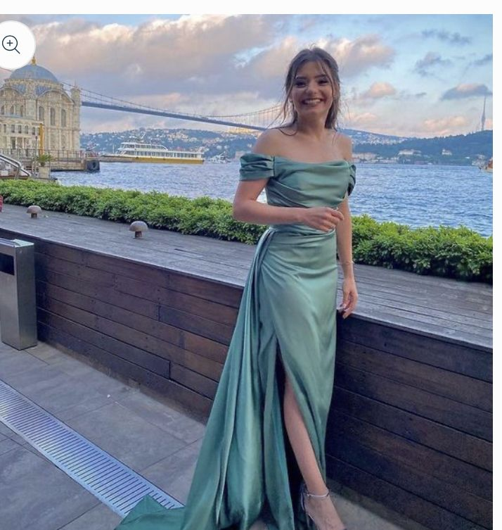 Satin Off Shoulder Mermaid Long Evening Prom Dresses, Custom Side Slit Prom Dress Y5374