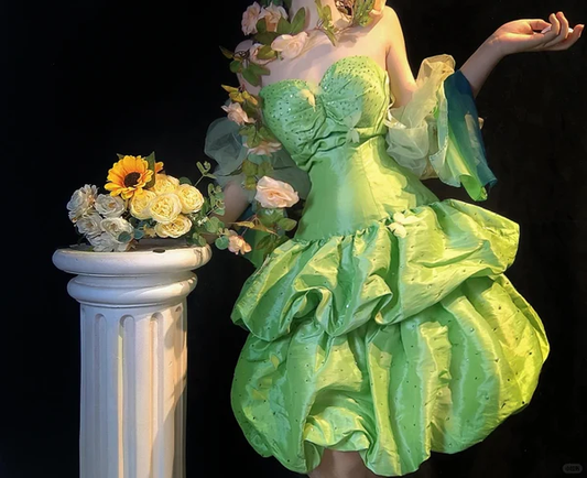 Cute Green Sweetheart Neck Satin Beaded Layered A Line Short Homecoming Dress Formal Birthday Outfits Y9440