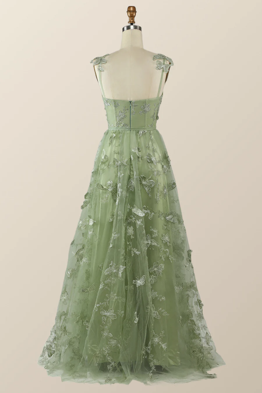 Sage Green Butterfly A-line Long Formal Dress Evening Dress Y2801