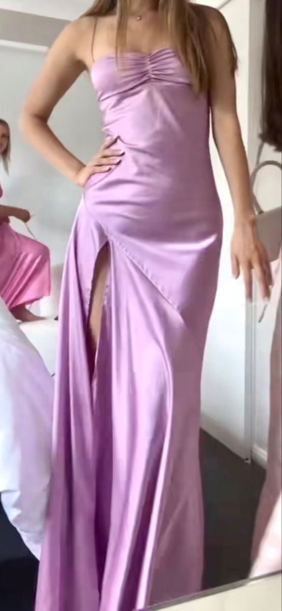 Elegant Lilac Silk Satin Evening Prom Dress With Split Y7331