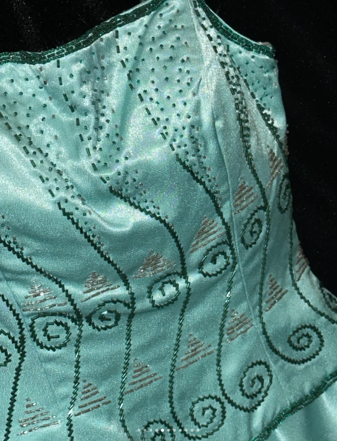 Classy Blue Spaghetti Straps Satin Beaded Mermaid Party Dress Birthday Outfits SP819