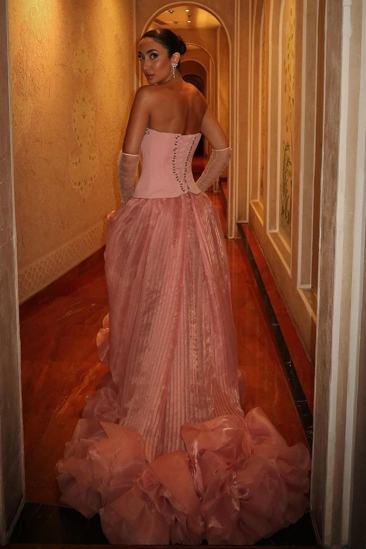 Gorgeous Pink Strapless Pleated Beaded Evening Dress Formal Prom Dress Y8741