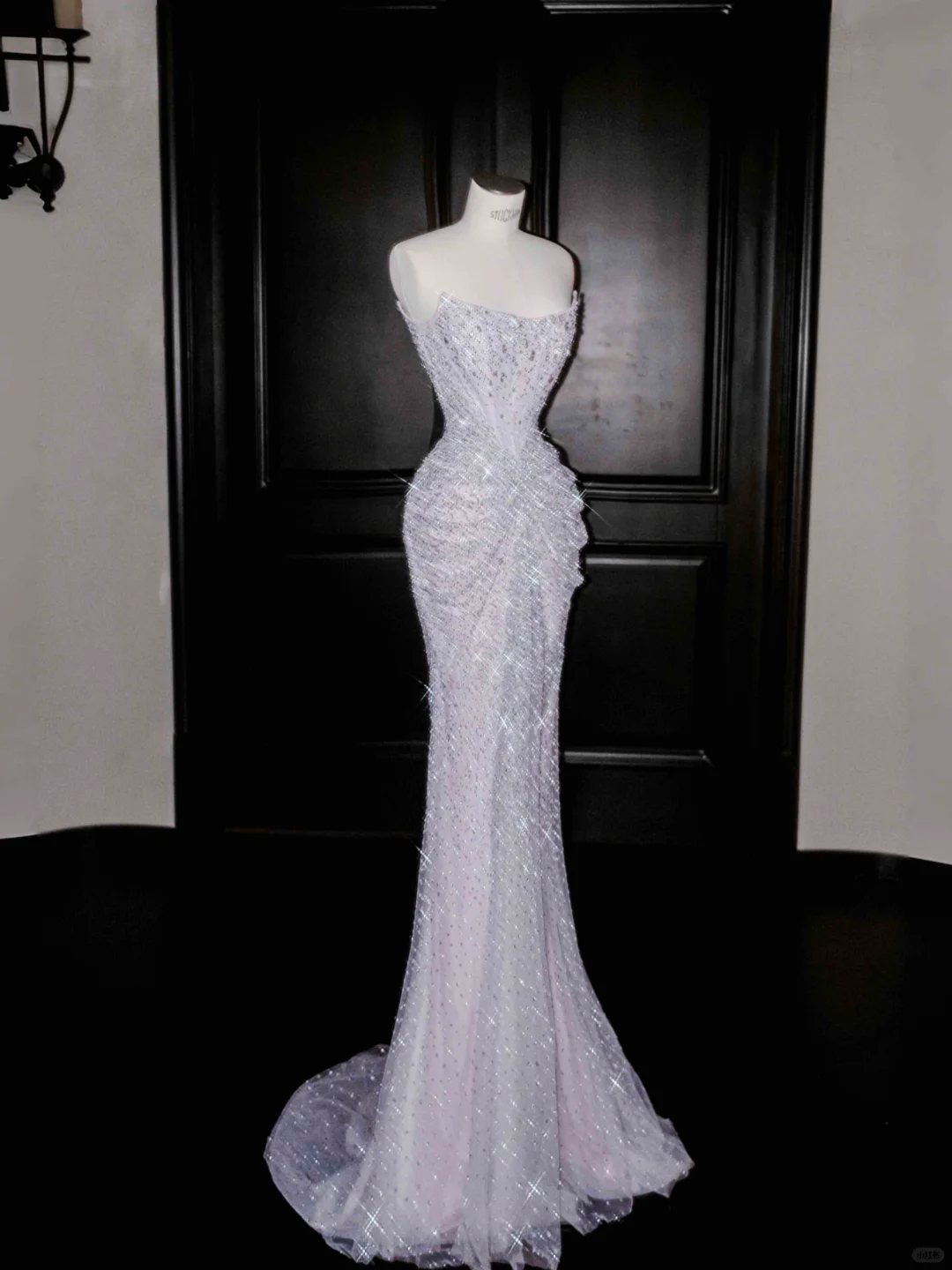 Sparkly Lilac Tulle Beaded Prom Dress,Strapless Mermaid Evening Dress Y8664