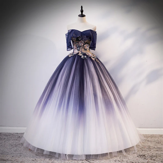 Ombre Beading Floral Lace Tulle Dress, Quinceañera Dress, Ball Gown Y1935