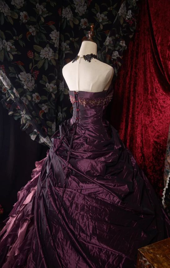 Vintage Sweetheart Neck Tulle Satin Pleated Ball Gown Purple Formal Birthday Quinceanera Dress SP1361