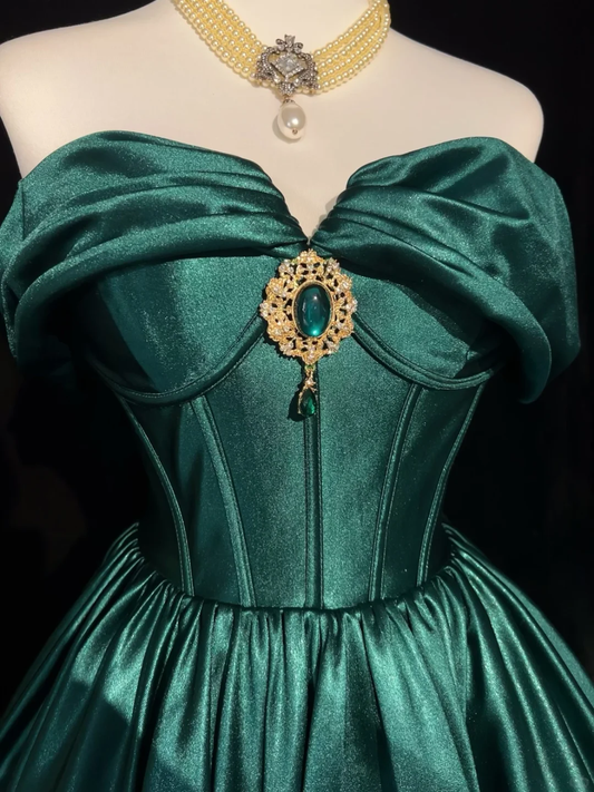Fashion Green Satin A Line Short 9th Grade Homecoming Dress,Off The Shoulder Short Birthday Outfits SP2909